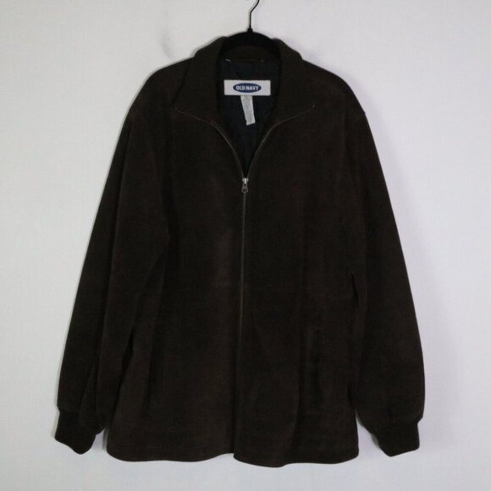Vintage Y2K 2001 Old Navy Mens Chocolate Brown Suede Jacket Large Bomber Grunge